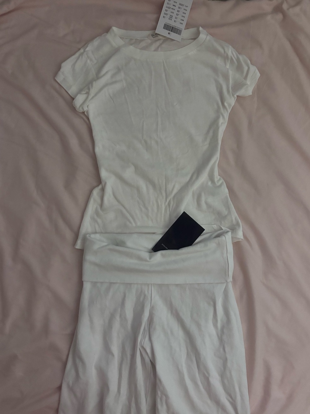 Brandy Melville White Short-Sleeve Top & Priscilla Pants Wide-Leg Pants Set